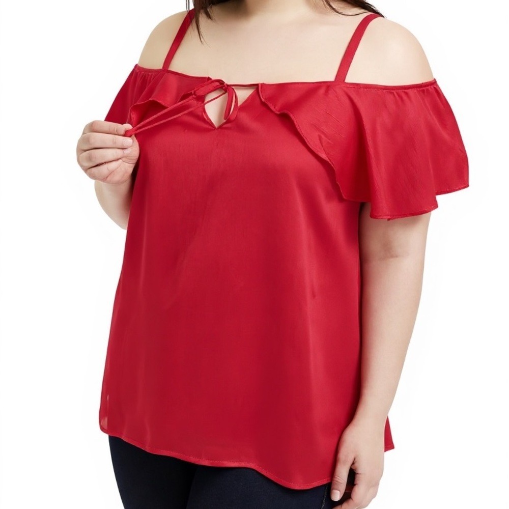 Torrid Red Chiffon Cold Shoulder Top Size‎ 0